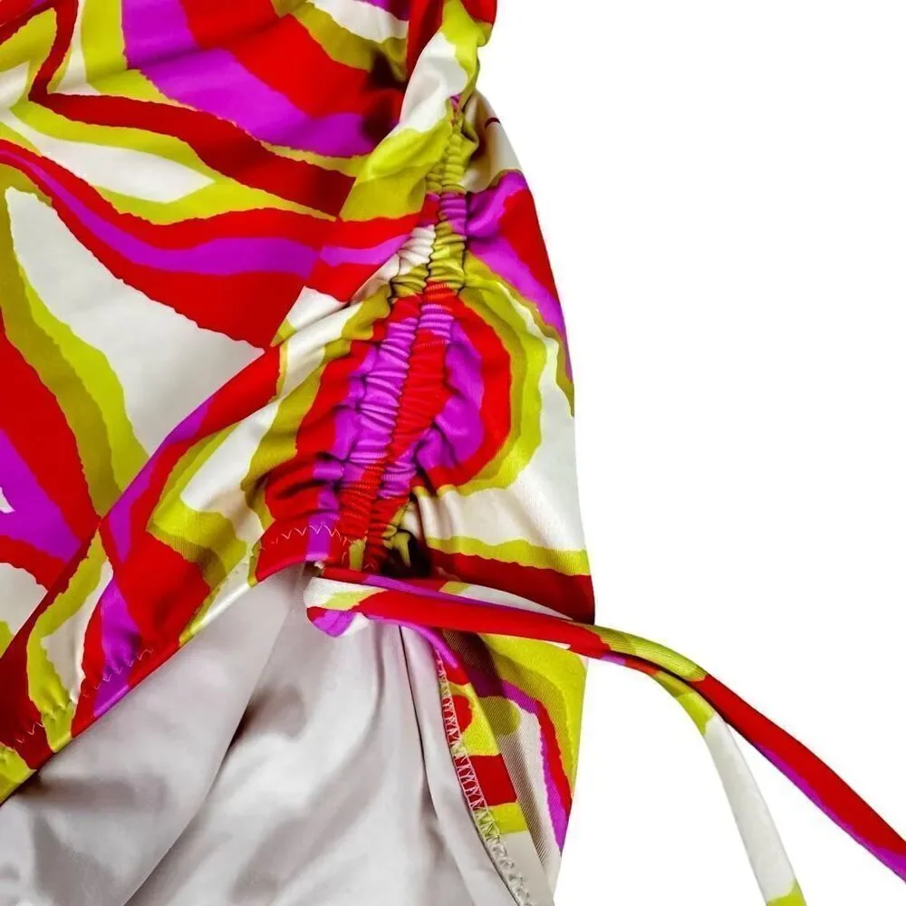 SANCTUARY Women's Neon Swirl Ruched-Side Swimsuit size Medium